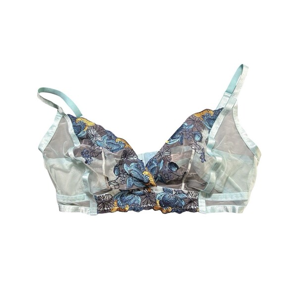 Adore Me Emilie 3x Bralette Bra Intimates Underwear Lace Blue Floral Embroidered - Picture 1 of 7